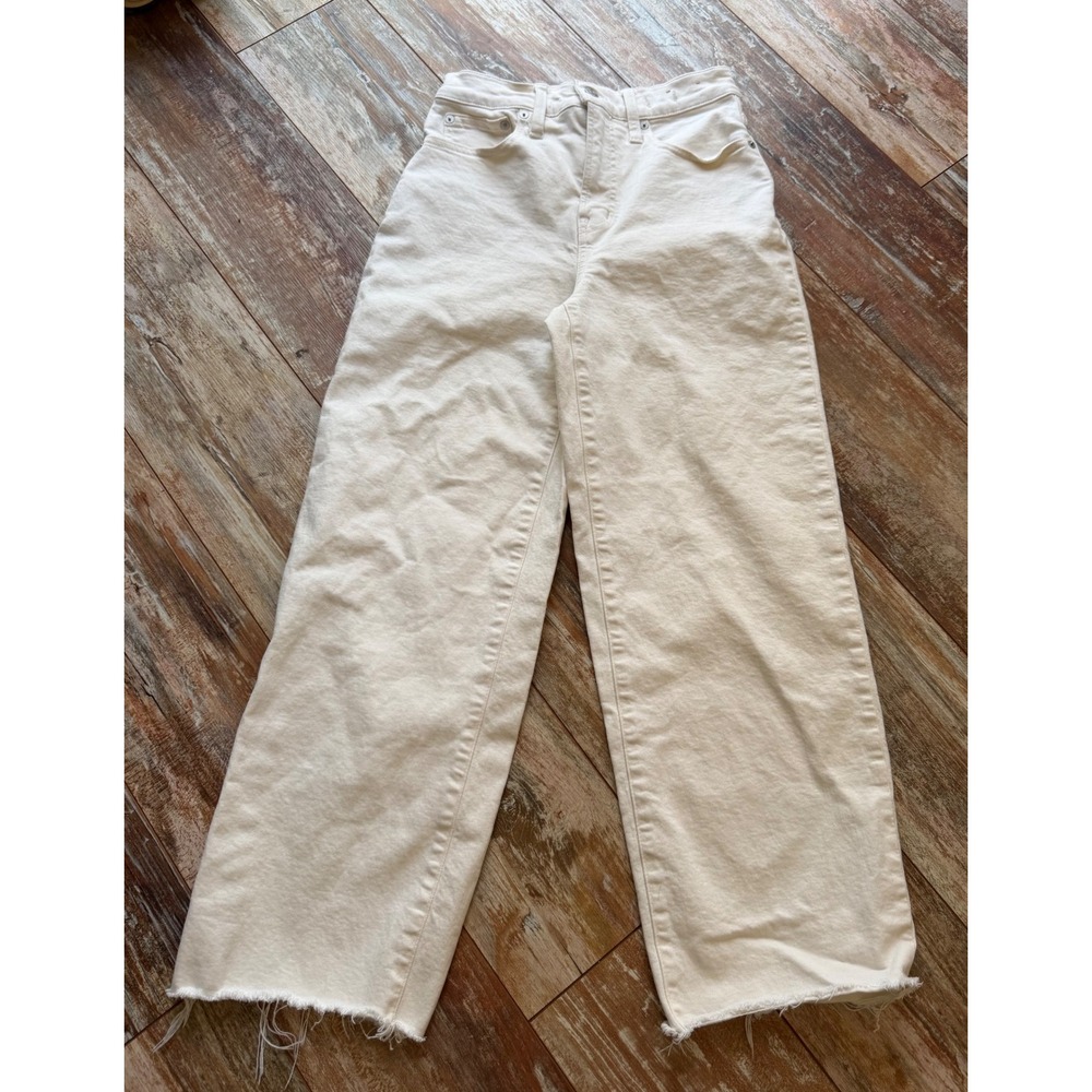 Madewell Perfect Vintage Wide Leg Crop Jeans Womens 25 White Raw Hem High Rise